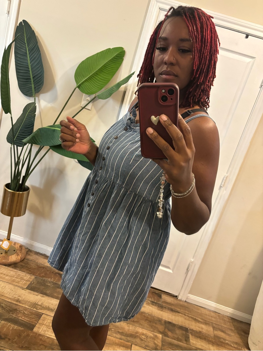 Striped Blue Button-Front Sundress - Picture 2 of 5